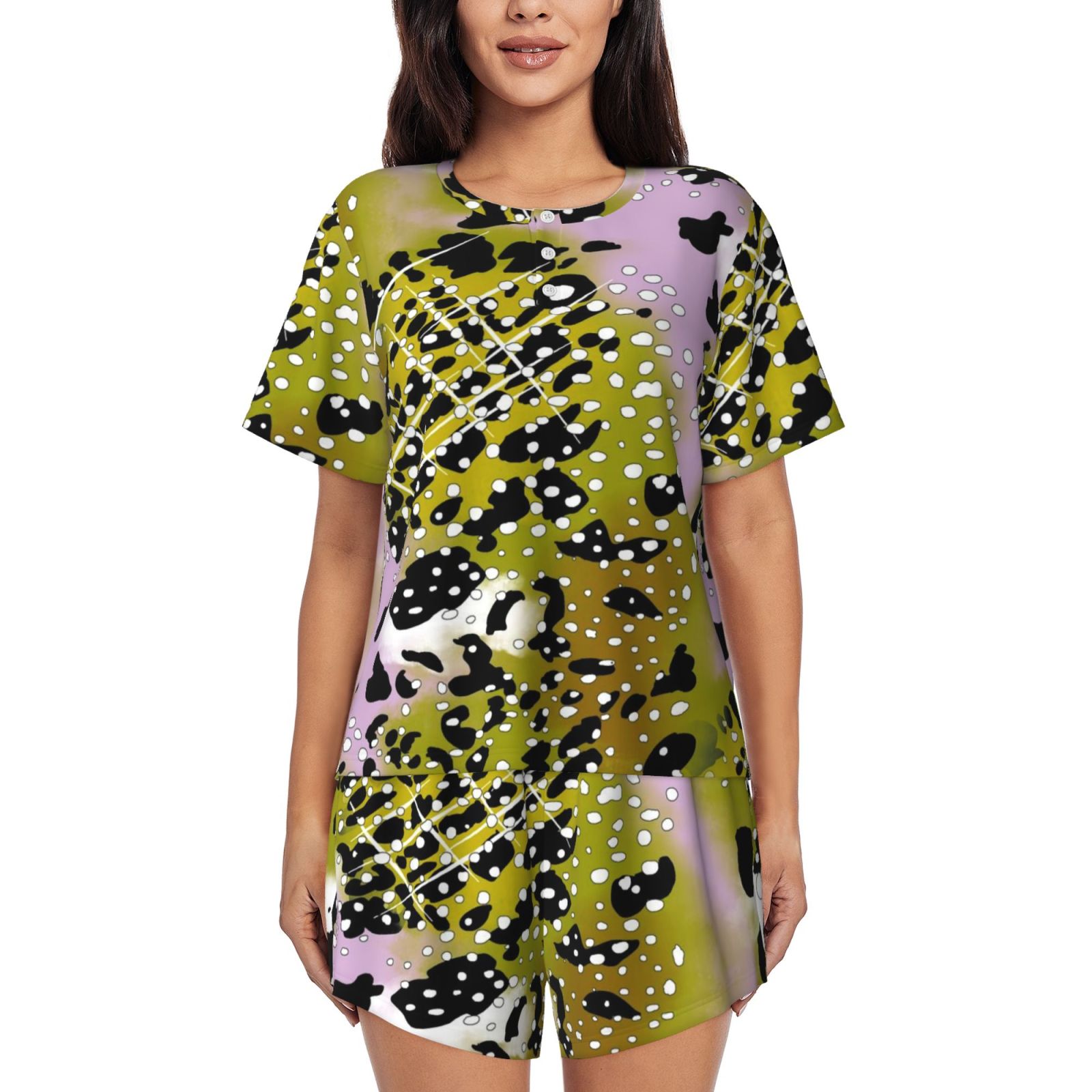 Women's round neck short sleeve pajama set