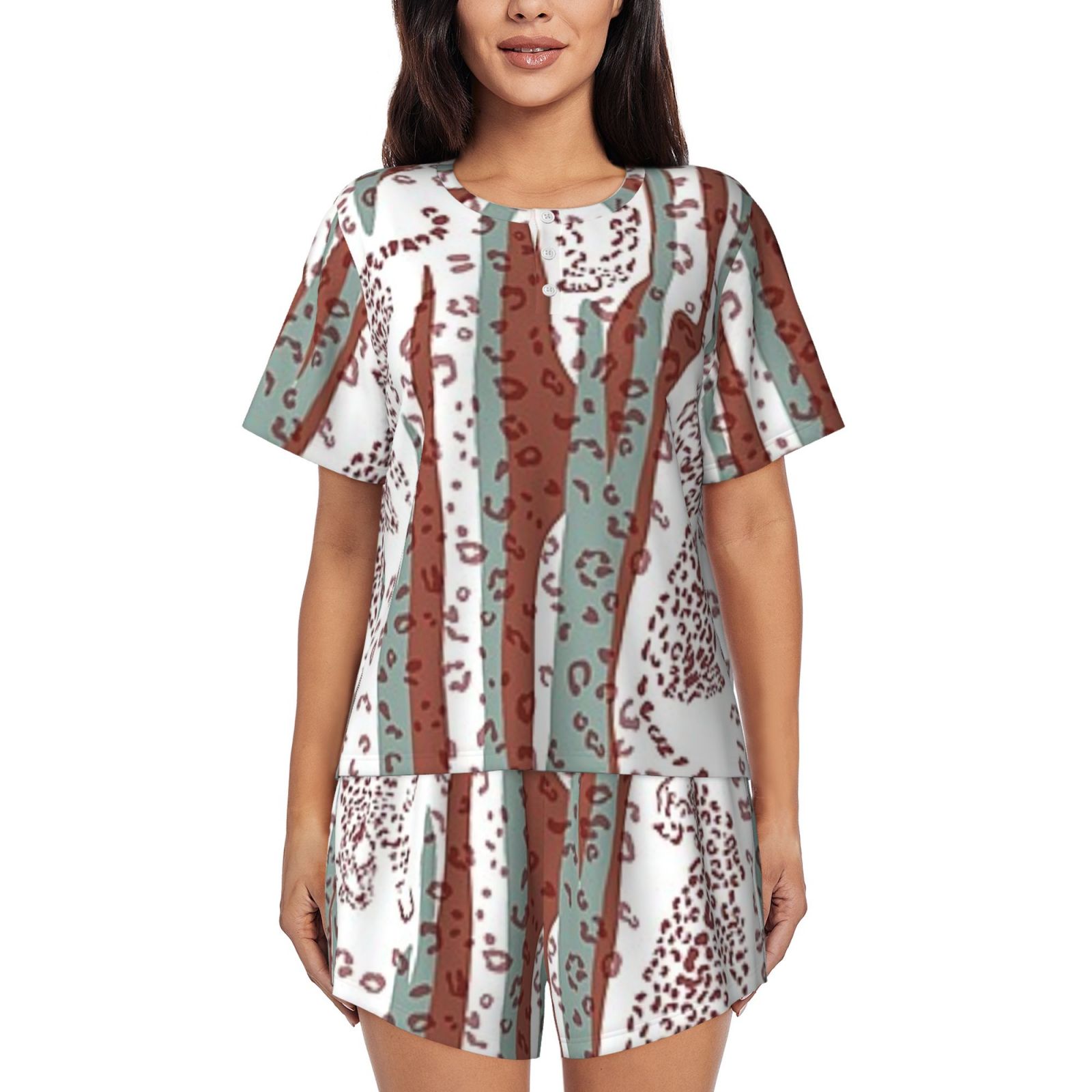Women's round neck short sleeve pajama set